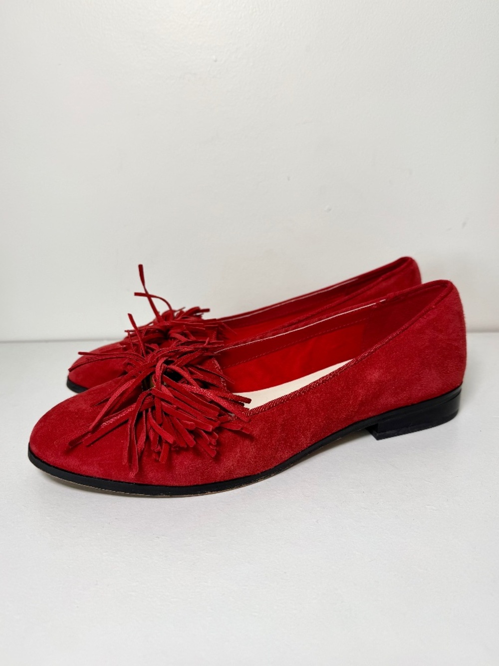 Anne Klein Red Suede Leather "Dixie" Tassel Slip On Flat | Size 10.5